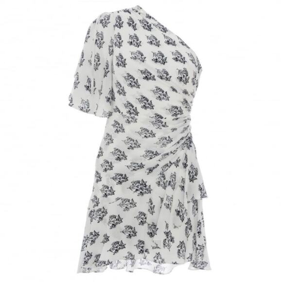 A.L.C. Misha Ruched Draped One Shoulder White Silk Chiffon Mini Dress 6 - Picture 5 of 12